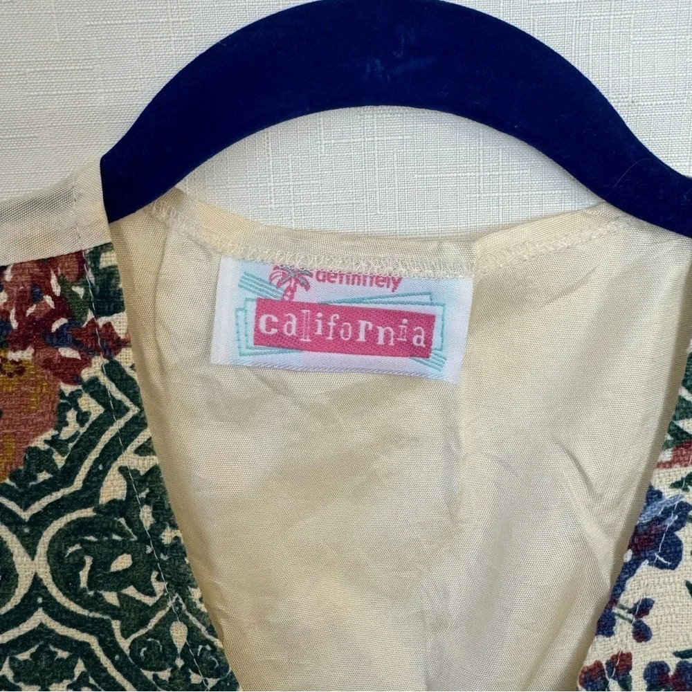 Vintage Definitely California Kids Tapestry Vest Floral Beaded Fringe Cropped